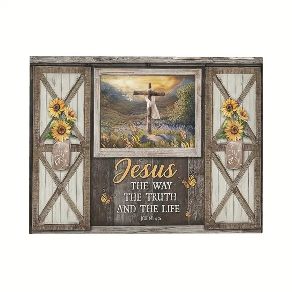 1pc Wall Art with Rustic Window Sunflower Design - Unframed - Picture 4 of 4